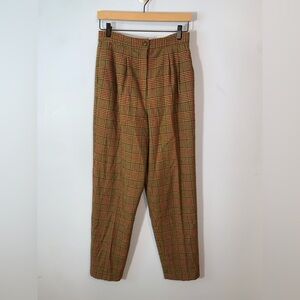 Joan Leslie vintage wool houndstooth tweed Glen plaid pleated trousers 8 tan red